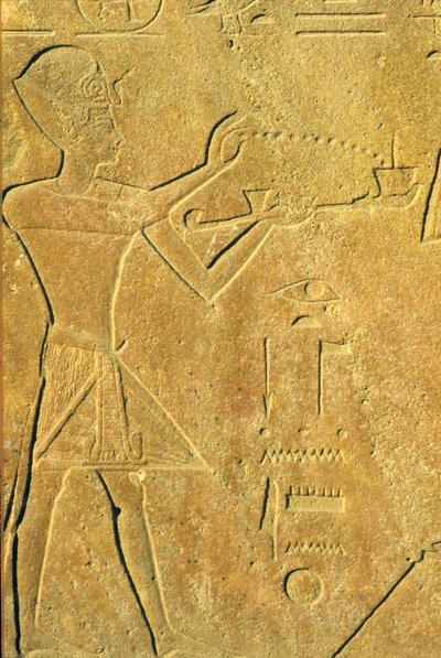 古代エジプト、壁面彫刻、カルナック／ルクソール、ハトシェプスト、香を供える 作： School Egyptian