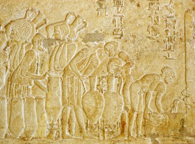 古代エジプト、壁面彫刻、ペトシリスの墓、紀元前300年、トゥナエル・ゲベル、ワインの収集と瓶詰め（写真） 作： School Egyptian