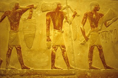 古代エジプト、壁面彫刻／絵画、サッカラ、イドゥートのマスタバ／墓、紀元前2323～2150年、供物を持つ担ぎ手（写真） 作： School Egyptian