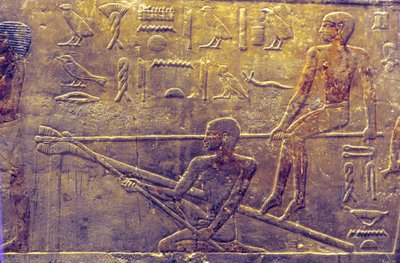 古代エジプト、壁面彫刻／絵画、ティのマスタバ／墓、サッカラ、第5王朝、造船（写真） 作： School Egyptian