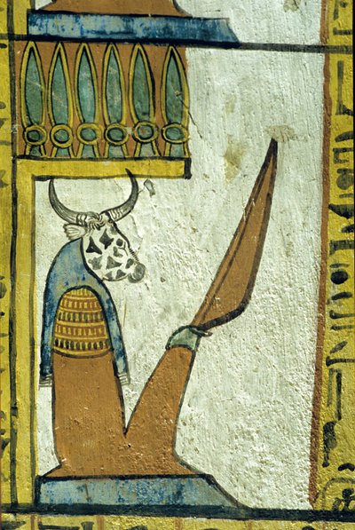 古代エジプト、壁画、冥界の牛頭神、セネジェムの墓、テーベ、デイル・エル・メディナ 作： School Egyptian