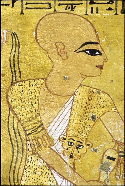 古代エジプト、壁画 インヘルクハウの墓、テーベ、貴族の墓、第20王朝、インヘルクハウに献杯を注ぐ司祭（写真） 作： School Egyptian