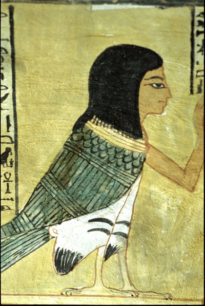 古代エジプト、壁画 インヘルクハウの墓、テーベ、貴族の墓、第20王朝、バまたはインヘルクハウの魂（写真） 作： School Egyptian