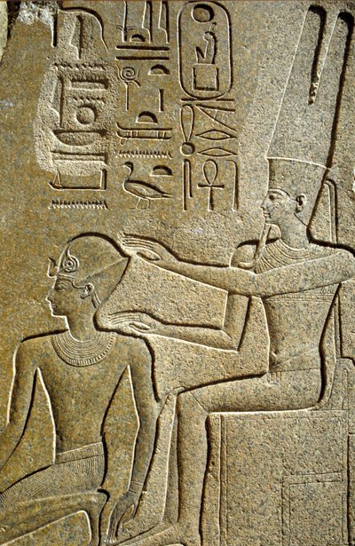 古代エジプト、壁画／彫刻、アモン・ラーに祝福されるハトシェプスト、カルナック神殿、ルクソール 作： School Egyptian