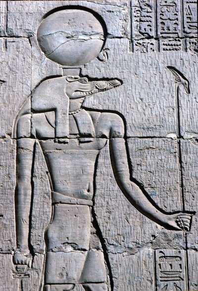古代エジプト、壁画／彫刻、アンクを持つセベク 作： School Egyptian
