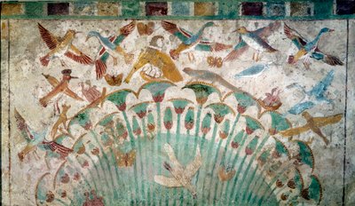 古代エジプト：パピルスの茂みの中の動物、ネフェルホテプの墓からの石灰岩の断片、紀元前1400年頃、第18王朝、大きさ43x74cm パリ、ルーヴル美術館 - 古代エジプト：パピルスの茂みの中の動物、ネフェルホテプの墓からの石灰岩の断片 作： School Egyptian