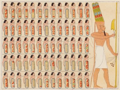 軍隊を率いる古代エジプトのファラオ、ショーシェンク1世（カラーリトグラフ） 作： School Egyptian