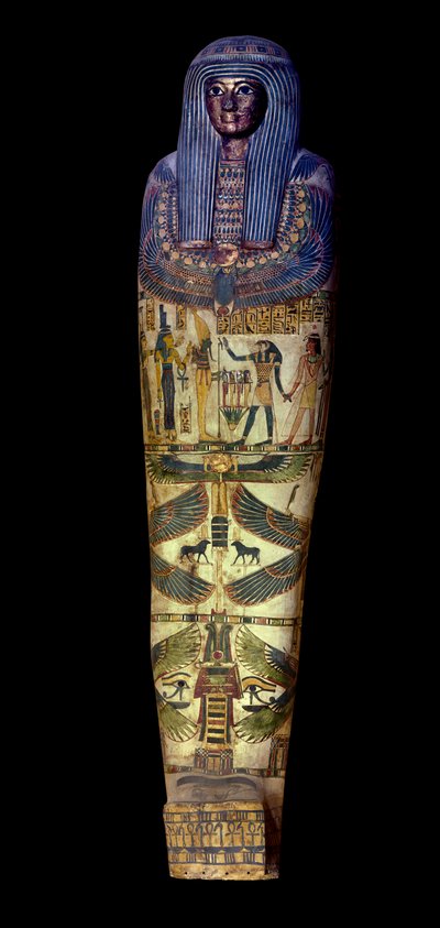 エジプト古代遺物：ジェドクホンスイウファンク（Djedkhonsouiouefankh）の石棺の蓋、紀元前750年頃、ルーヴル美術館 - エジプト古代遺物：ジェドクホンスイウファンク（Djedkhonsouioufankh）の石棺の蓋、紀元前750年頃、ルーヴル美術館、パリ 作： School Egyptian