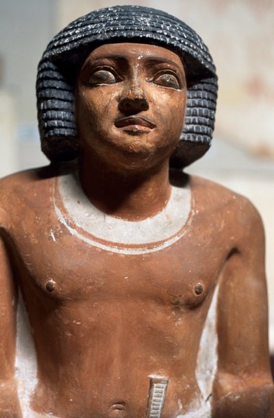 男性像、彩色された石灰岩像、エジプト文明、詳細 作： School Egyptian