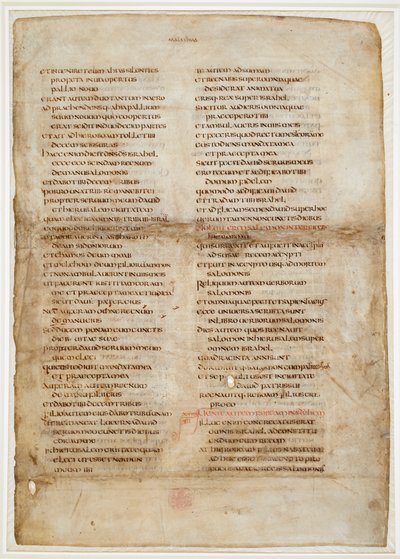 列王記の聖書の断片 (「Ceolfrith または Ceolfrid Bible」の「Greenwell リーフ」) (羊皮紙にインク) 作： School English
