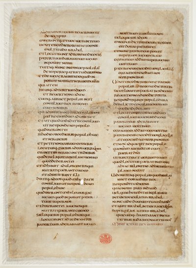 王の書からの聖書の断片 (「Ceolfrith または Ceolfrid Bible」の「Greenwell リーフ」) (羊皮紙にインク) 作： School English