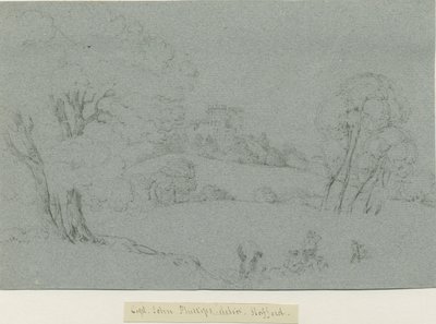 城教会-スタッフォード城：鉛筆画、nd [19セント]（図面） 作： School English