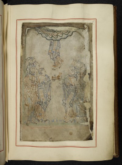 Cotton MS tiberius C VI f.15r Psalter (「Tiberius Psalter」)、不完全、序文の絵のサイクル、計算表、祈り、告白、古い英語の説教、収集 (ベラムにインクと色) 作： School English