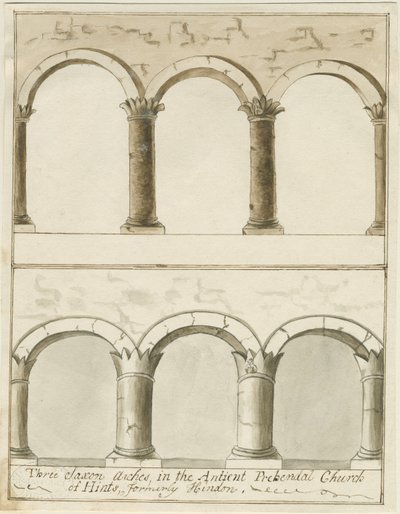 ヒント教会の内部：ペンとウォッシュのデッサン、nd [c 1750]（デッサン） 作： School English