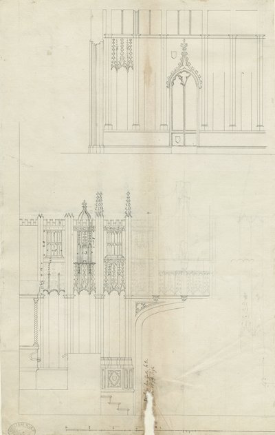 リッチフィールド大聖堂の内部-合唱団の西端：ペン画、nd [c 1780]（描画） 作： School English