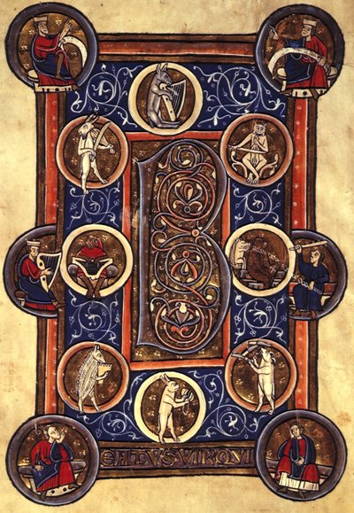 Lansdowne 420 fol.12v Psalm I イニシャル 