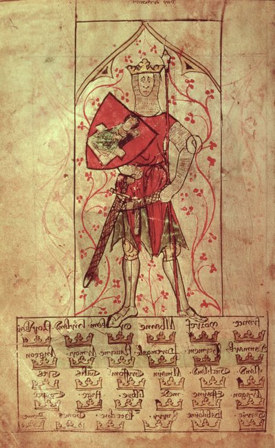 ロイ 20 A II f.4r アーサー王とエドワード 2 世 (1248-1327) の治世中に書かれた 30 の王国 作： School English