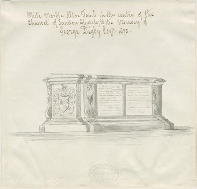 サンドン教会-ジョージ・ディグビーの墓：セピア色の水彩画、ND [?18世紀] (図面) 作： School English