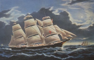 アンソン提督が1740年から44年にかけて世界一周の航海をしたセンチュリオン号（カラーリトグラフ 作： School English