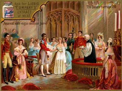 1840年、ヴィクトリア女王とアルバート公の結婚、リービッヒ・カード（プリント） 作： School English