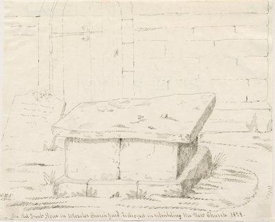 Uttoxeter Church-Old Tomb Stone：ペンとインクの描画、nd [19世紀半ば]（描画） 作： School English