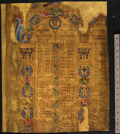 カノン表（6～7世紀）、Add MS 5111, f.11r（羊皮紙に金箔とペン・インク 作： School European