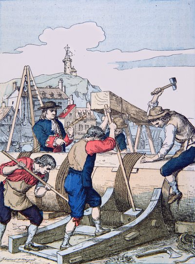 ルイ14世の時代の造船所（リトグラフ 作： School French
