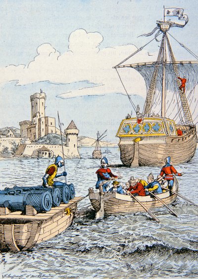 1494年のシャルル8世のイタリア遠征（カラーリトグラフ 作： School French