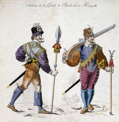 シャルル9世（1550-1574）とヘンリー3世（1574-1589）の衛兵のコスチューム。 作： School French
