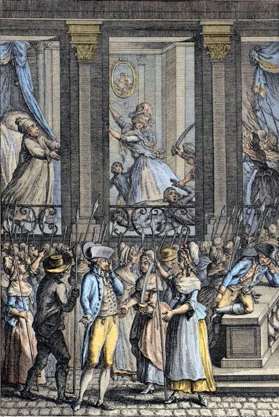 フランス革命-1789年10月5日から6日にかけてのベルサイユでの恐ろしい夜-ルイ16世とマリー・アントワネットによる侵略-。 作： School French