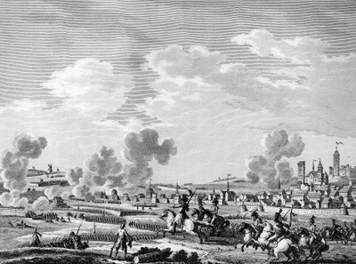 フランス革命と反革命勢力の到来：1792年11月6日のジャンマプにおけるフランス革命派のベルギーのオーストリア軍に対する勝利。パリ、革命史研究所の図書館 作： School French
