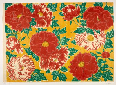 日本の花柄、「オルガ・ハーシュ装飾紙コレクション」のイラスト（カラー木版画） 作： School French