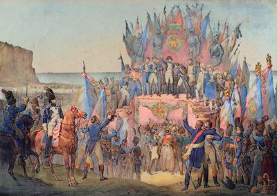 ブーローニュの軍事祭でナポレオンがレジオン・ドヌールの星を配る - ヴィクター・アダム（仏 作： School French
