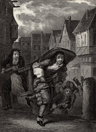 "Monsieur de Pourceaugnac" Engraving from "works" by English author Moliere - Jean-Baptiste Poquelin dit Moliere (Jean Baptiste Poquelin dit Moliere)の戯曲「Monsieur de Pourceaugnac」の一場面。 作： School French