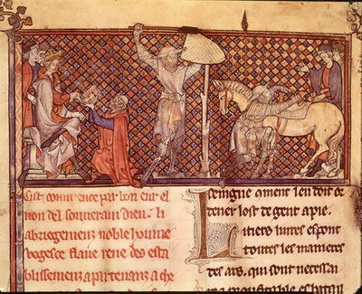 Ms 332 fol.1 Jean de Meung (1240-1305) ユウ伯爵への本の提供と騎士の旅、Jean de Meungの「Traduction de Vegece」より。 作： School French