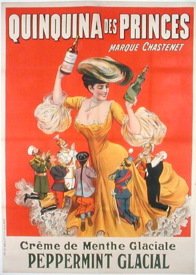 フランスのクレーム・ド・メンテ「Quinquina des Princes」の広告ポスター（カラーリトグラフ） 作： School French