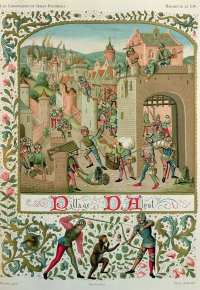 ジャン・ド・フロワサール（c.1337-c.1405）による「年代記」の写本からの1380年のゲントの住民によるアールストとグラモンの袋（ファクシミリ版） 作： School French
