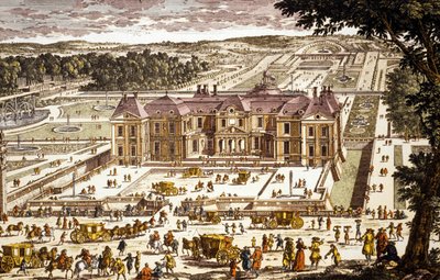 ルイ・ル・ヴォーがニコラ・フーケのために1658年から1661年にかけて建設したヴォー・ル・ヴィコント城の眺め（カラー版画） 作： 学校フランス語