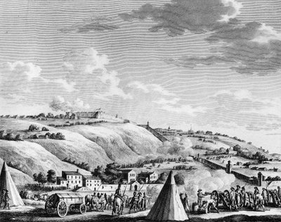 フランス革命の戦争と革命派に対する動き。1793年10月9日、フランス共和国軍による王党派軍に対するリヨン市の包囲と占領。パリ、革命史研究所付属図書館 作： School French