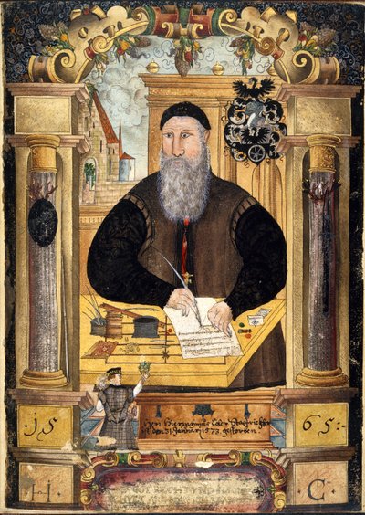 追加 15217 fol.1 ニュルンベルクの Coeler 家族の回顧録のコレクションからの Jerome Coeler the Elder (d.1573) の肖像 作： School German