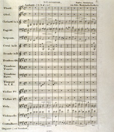フェリックス・メンデルスゾーン作曲「パウルス」作品36の楽譜の1ページ目（リトグラフ版 作： School German