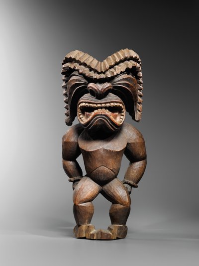 戦争の神を表すハワイアンフィギュア、コナスタイル、ku ka&39;ili moku、c.1780-1820（木） 作： School Hawaiian