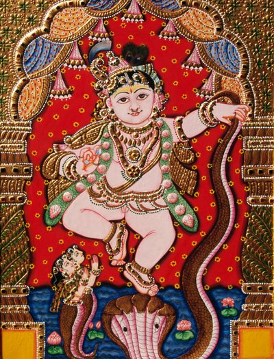 エンボス加工 バル クリシュナ神 タンジョール絵画 作： School Indian