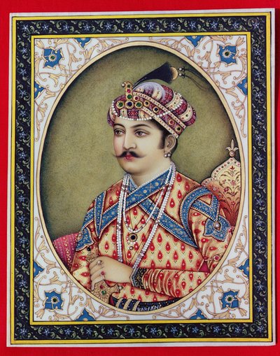 ムハンマド・アクバル皇帝（1542-1605）（グワッシュ、水彩、象牙） 作： School Indian