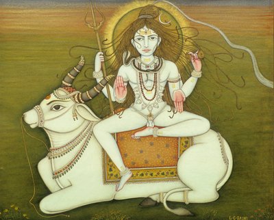 シヴァ神ヌード・ポーズ、紙に描かれた細密画 作： School Indian