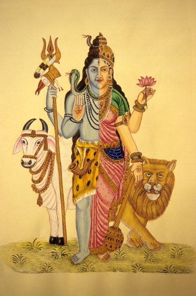 アルドナリーズのシヴァ神、ループを身につける、紙に描かれた細密画 作： School Indian