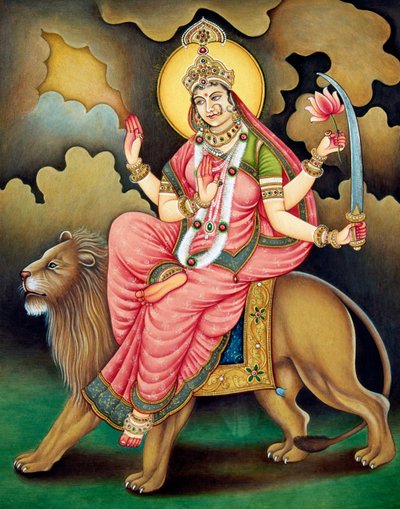 ドゥルガー女神のミニチュア絵画・紙 作： School Indian