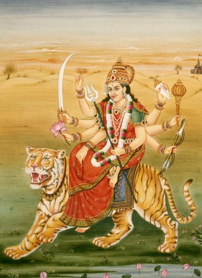 ドゥルガー女神のミニチュア絵画・紙 作： School Indian