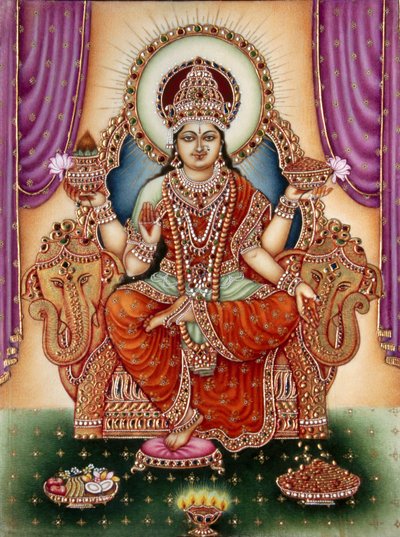 ラクシュミー女神のミニチュア絵画（象牙 作： School Indian