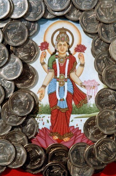 ラクシュミー女神と1ルピー硬貨 作： School Indian
